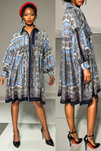 Load image into Gallery viewer, Blue Royal Scarf Print Shirt Dress