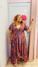 Load image into Gallery viewer, Printed Wrap Around Dress with Cape Sleeves and Asymmetric Skirt