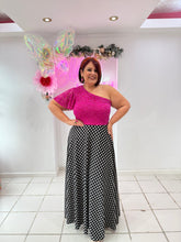 Load image into Gallery viewer, Lace and Polka Dots Asymetric Maxi Dress