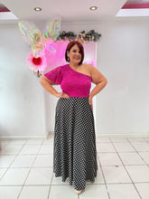 Load image into Gallery viewer, Lace and Polka Dots Asymetric Maxi Dress