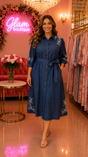 Load image into Gallery viewer, Denim Bloom Midi Dress