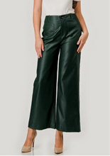 Load image into Gallery viewer, Dark Green Faux Leather Wide Leg Pant