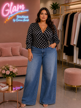 Load image into Gallery viewer, Polka Dot Plus Size Satin Blouse