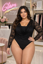 Load image into Gallery viewer, Drapped Neck Lace Bodysuit