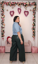 Load image into Gallery viewer, Dark Green Faux Leather Wide Leg Pant