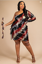 Load image into Gallery viewer, Multi Sequin One Shoulder Dress