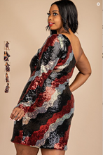 Load image into Gallery viewer, Multi Sequin One Shoulder Dress