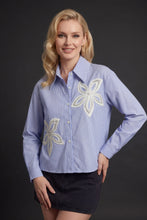 Load image into Gallery viewer, Pinstripe and White Flower Blouse