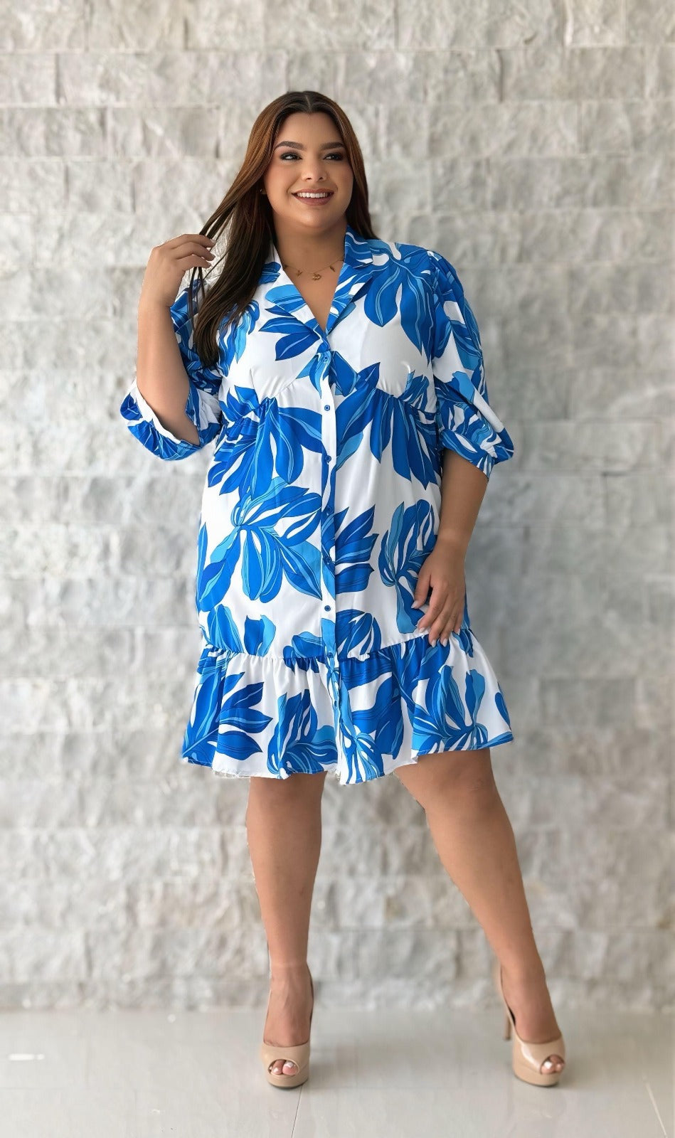 Tropical Print Button Down Dress
