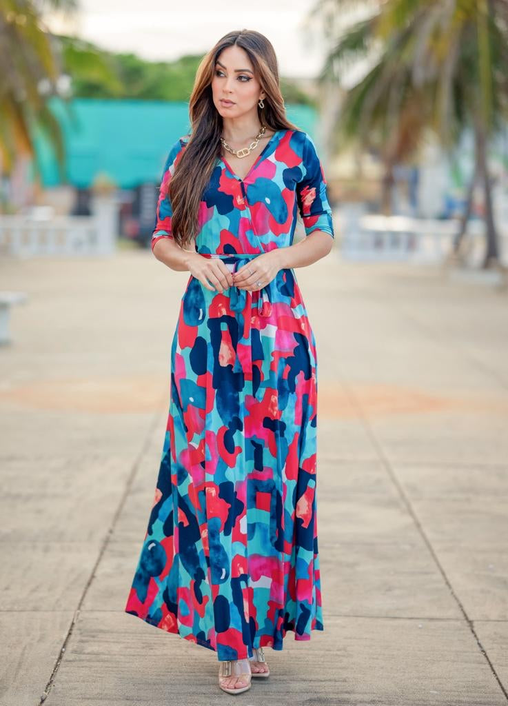 Multicolor Print Maxi Dress