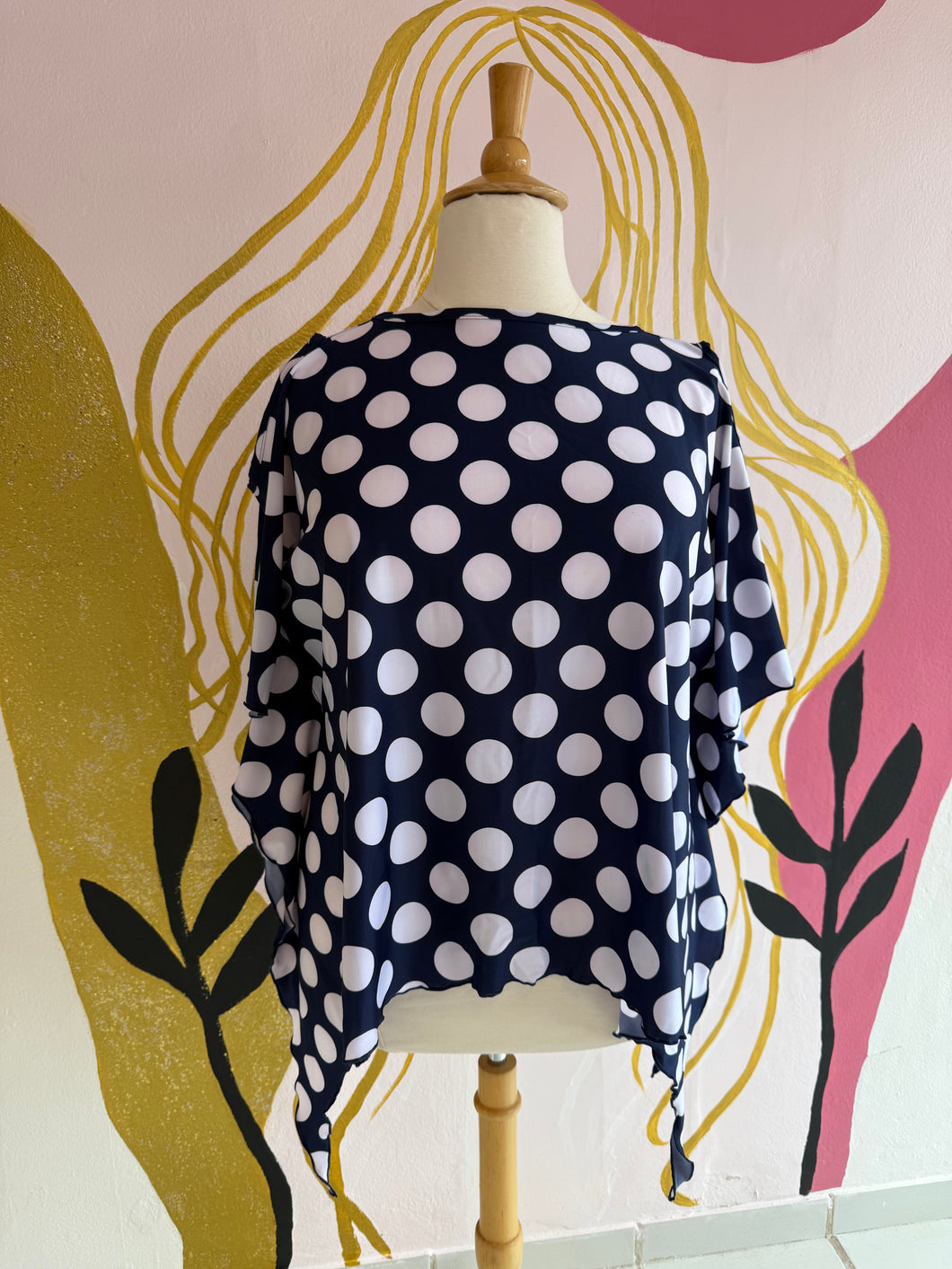 Navy Blue Polka Dot Tunic Blouse