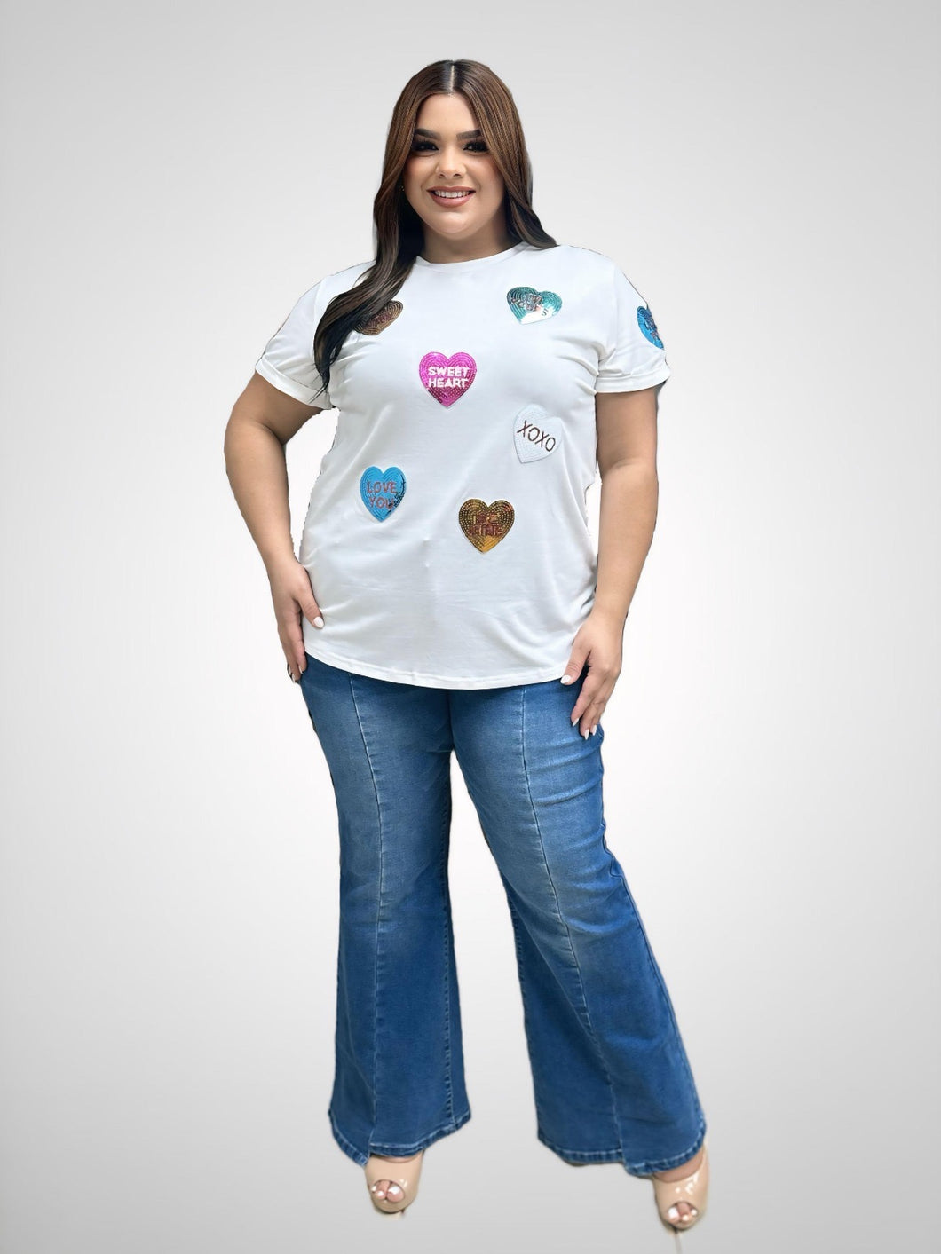 Sequin Hearts Patched T-Shirt