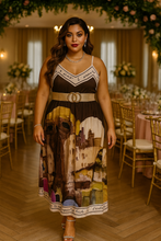 Load image into Gallery viewer, Artistic Print Italian V Neck Midi Dress
