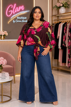 Load image into Gallery viewer, Midnight Bloom Tie-Front Top
