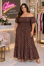 Load image into Gallery viewer, Polka Muse Off-Shoulder Maxi Dress
