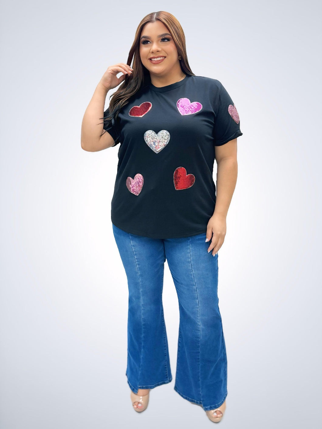 Sequin Heart Black T-Shirt