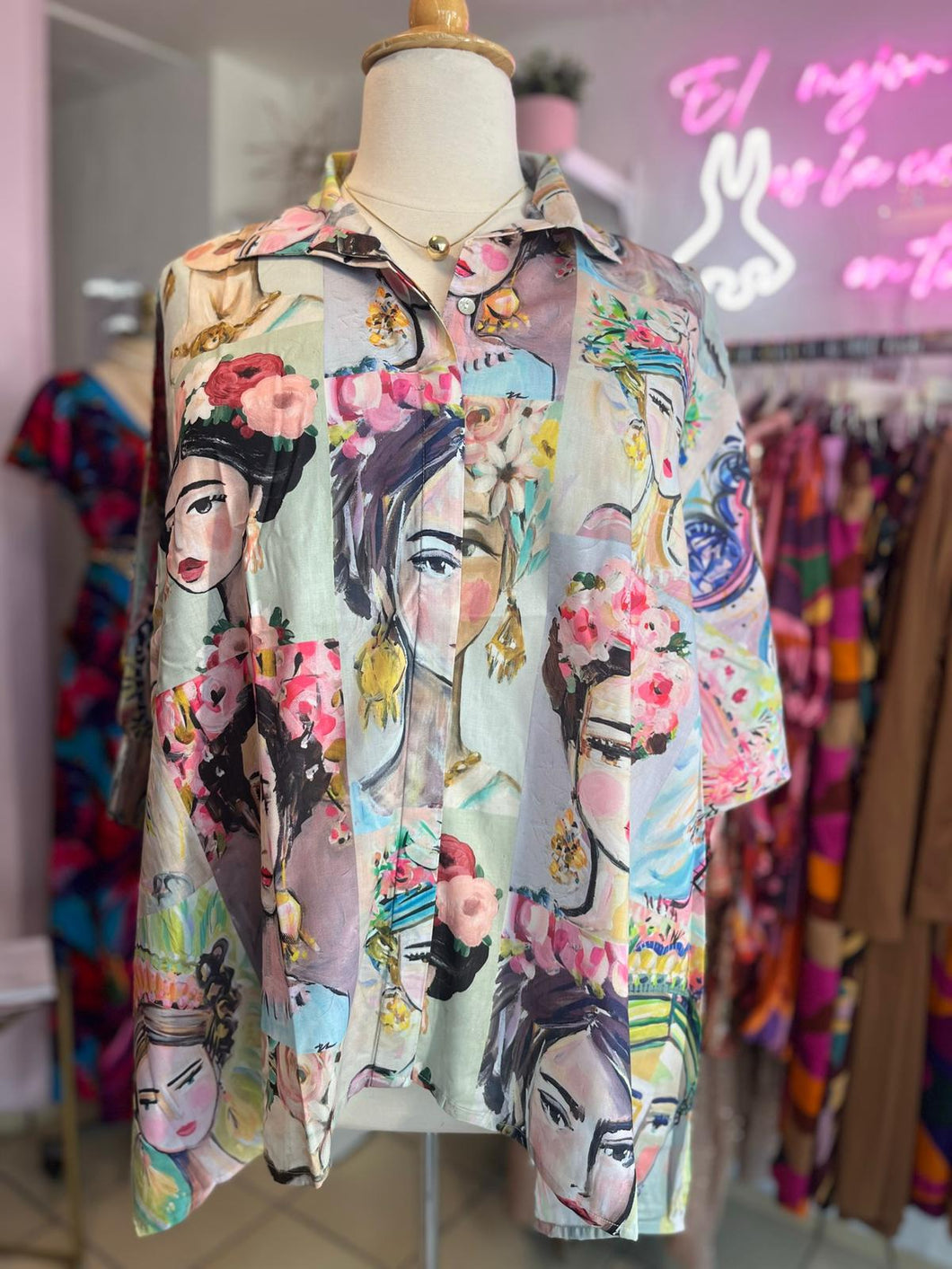 Oversize Frida Kahlo Pink Blouse