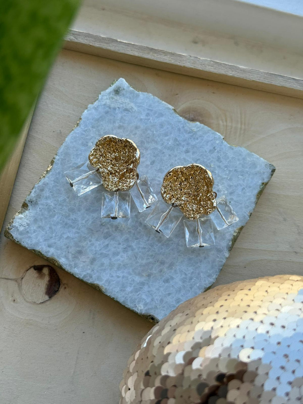 Golden Crystals Statement Earrings