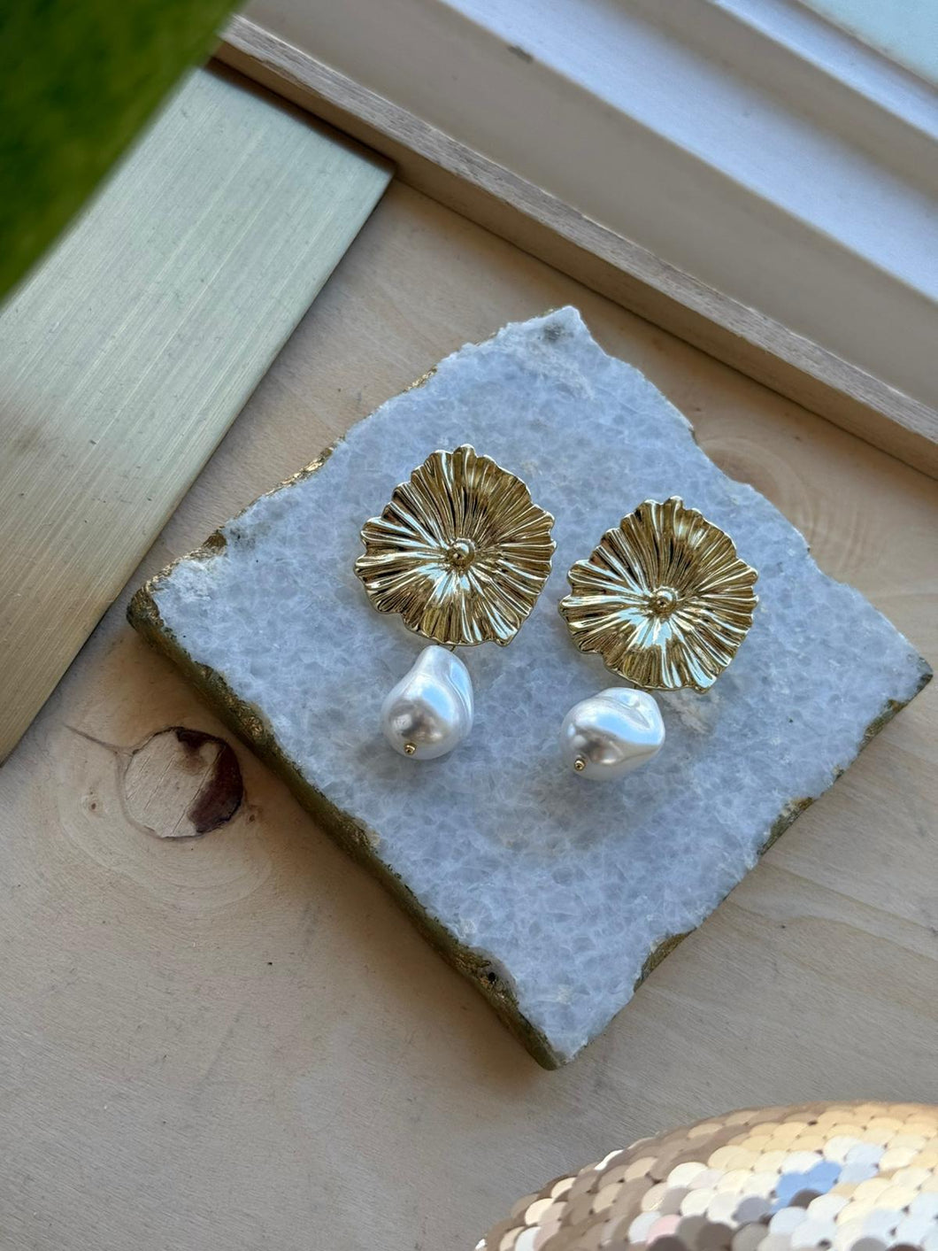 Golden Pearl Drop Statement Earrings