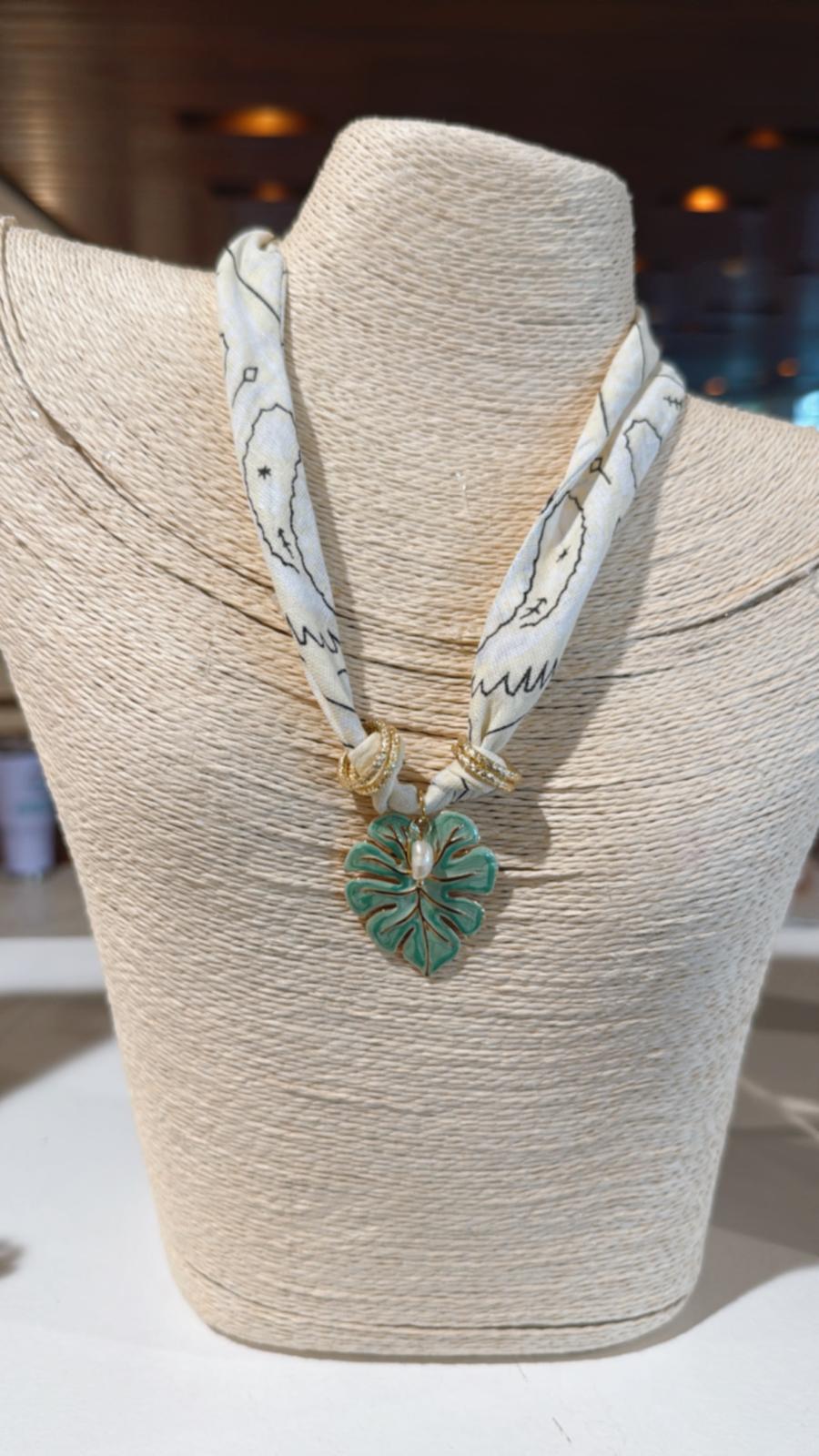 Monstera Charm Bandana Necklace