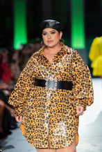 Load image into Gallery viewer, Leopard Faux Leather Jacket Dress
