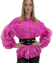 Load image into Gallery viewer, Pink Ruffle Shimer Blouse
