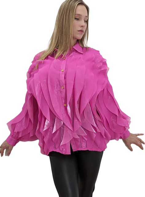 Pink Ruffle Shimer Blouse