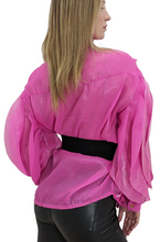 Load image into Gallery viewer, Pink Ruffle Shimer Blouse
