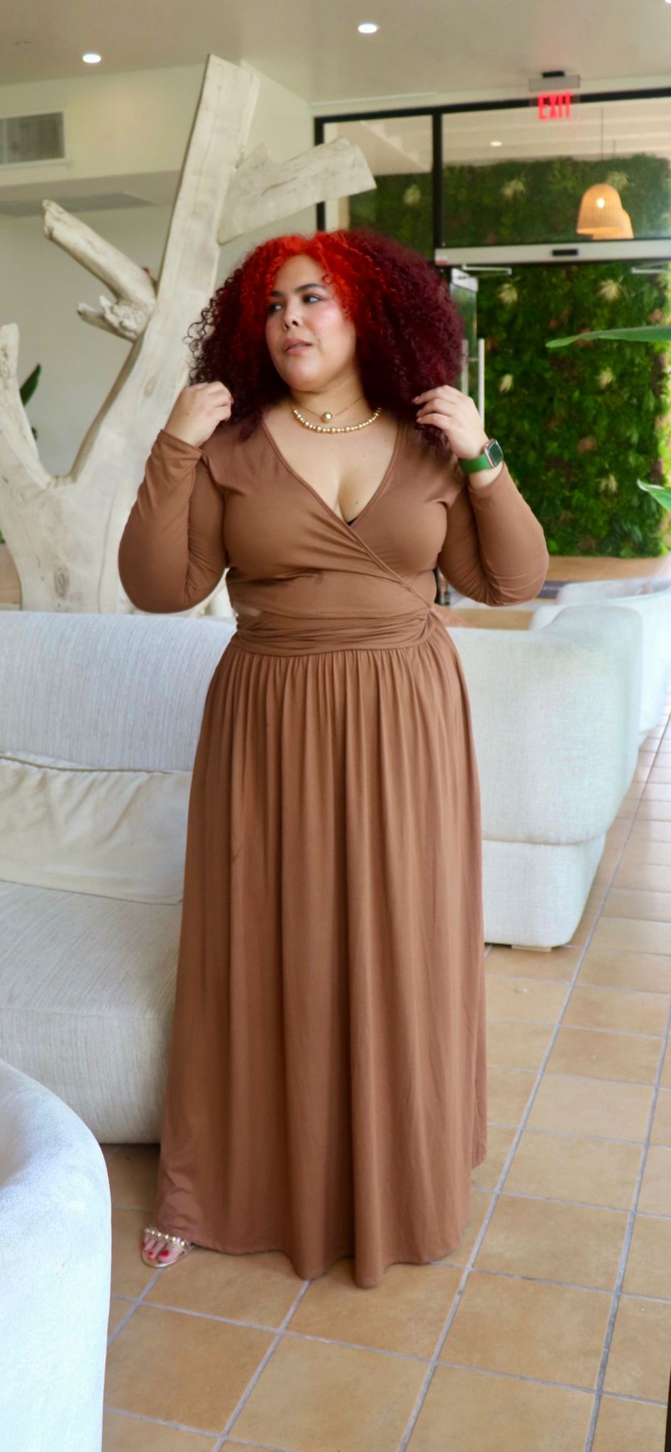 Camel Wrap around Top and skirt maxi set