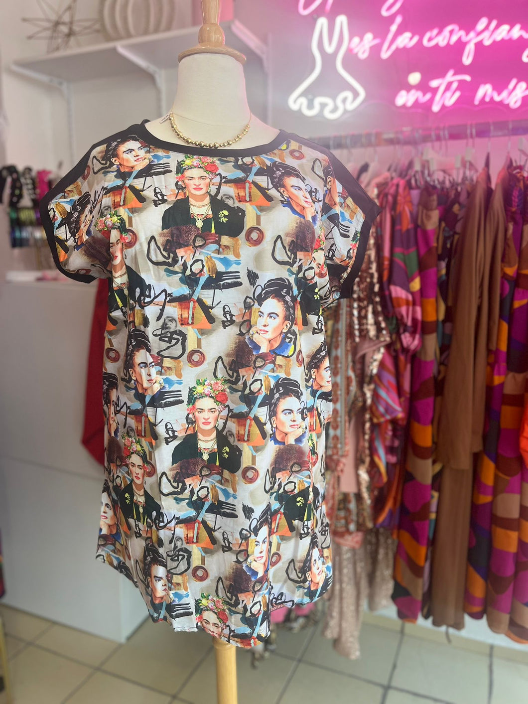 Black Frida Kahlo Shirt Dress