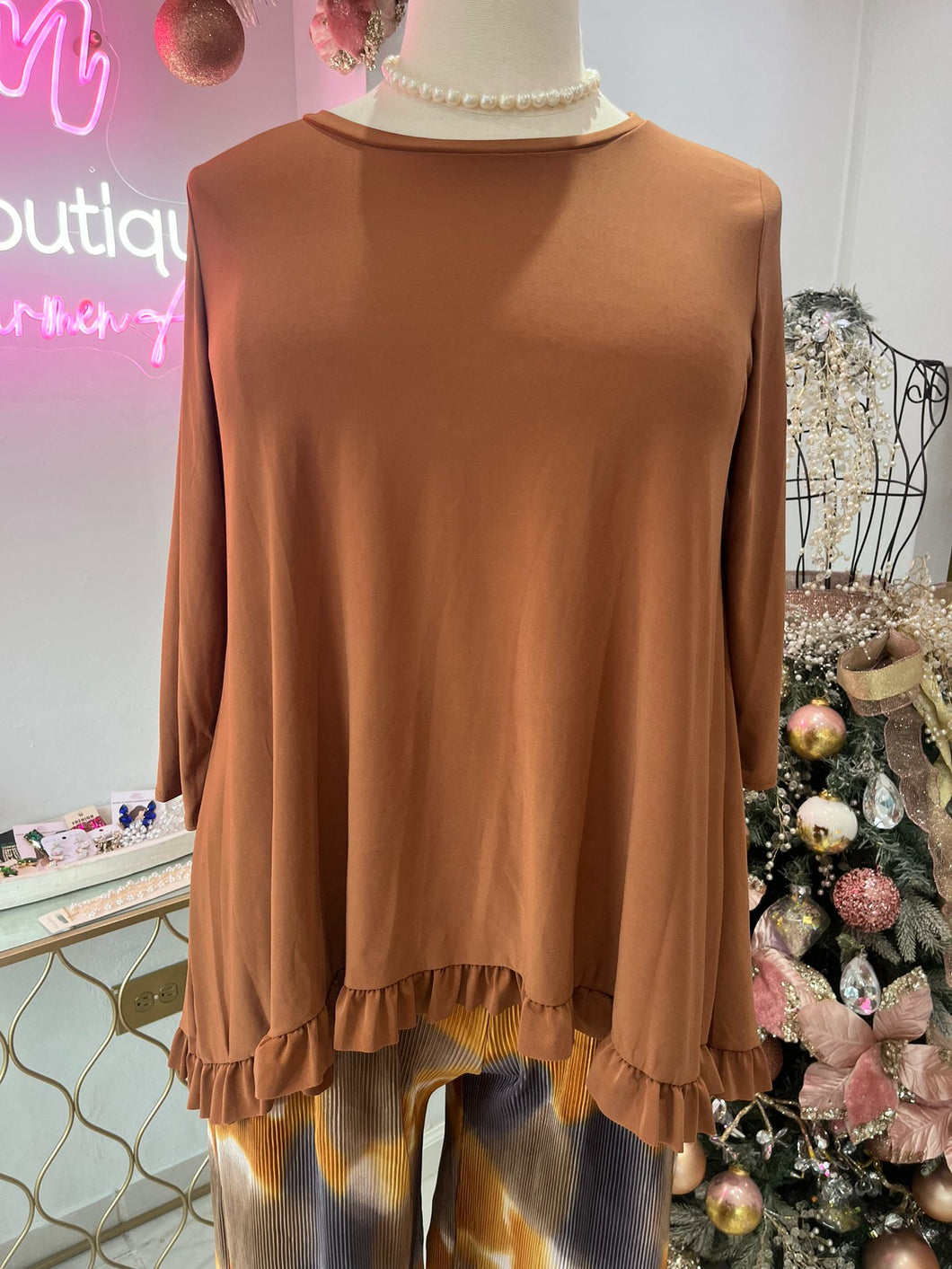 Brown Shirt With Ruffles