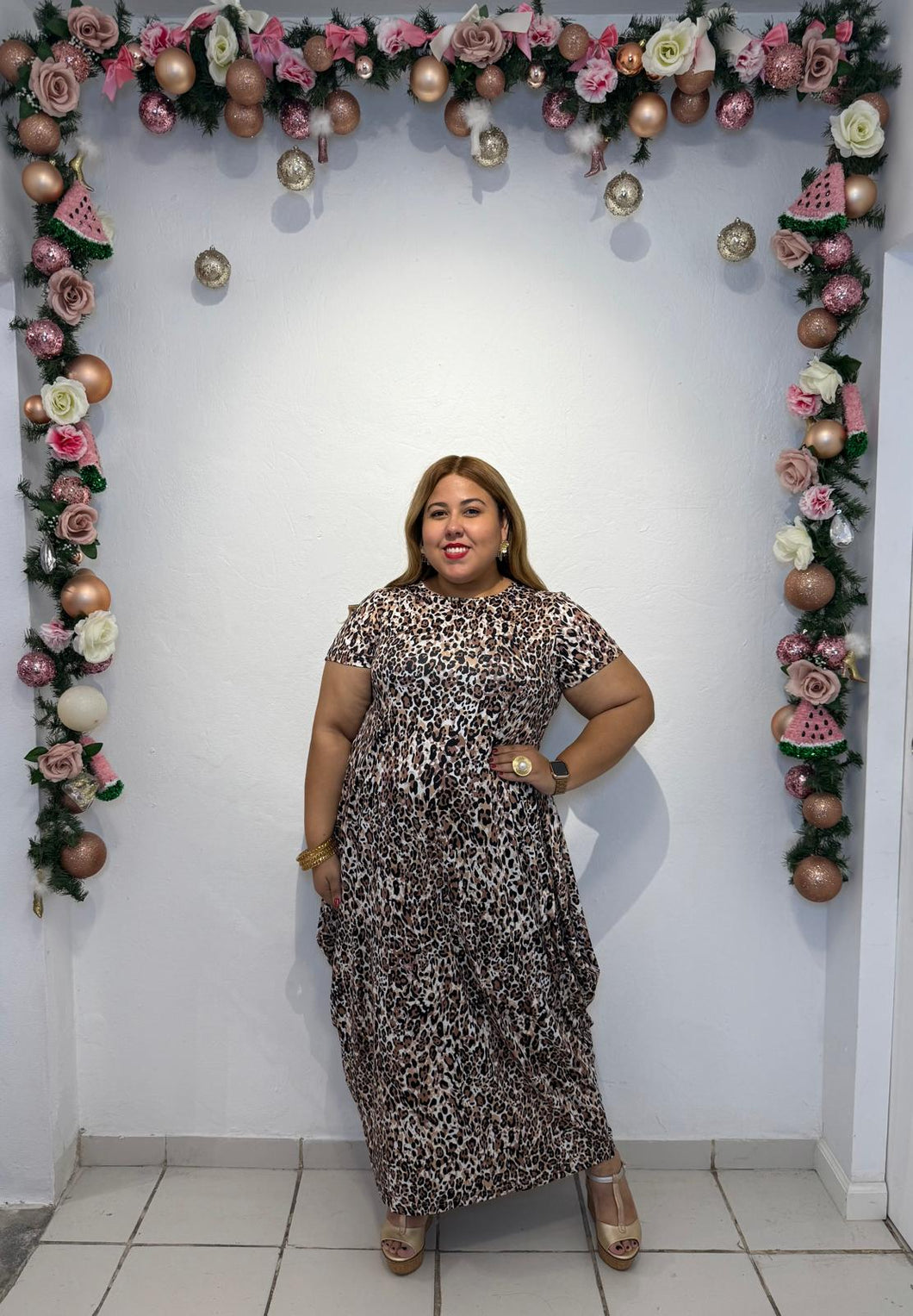 Draped Leopard Print Maxi Dress