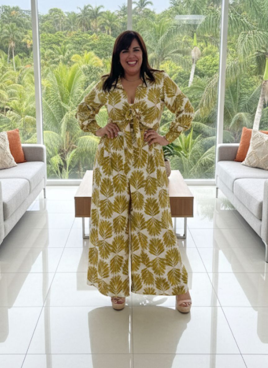 Leaf Printed Tie-Front Set