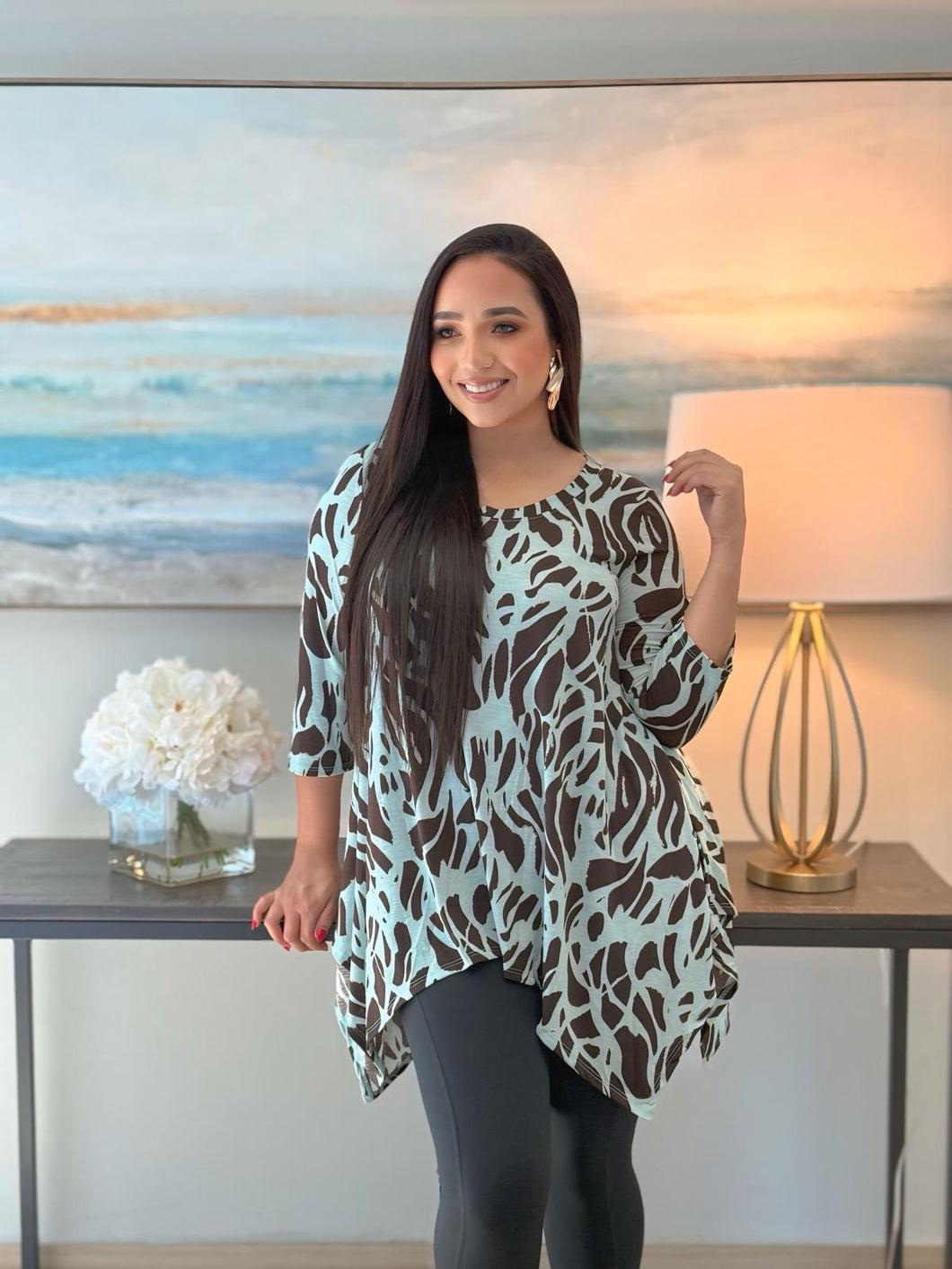 Mint and Brown Tunic Blouse