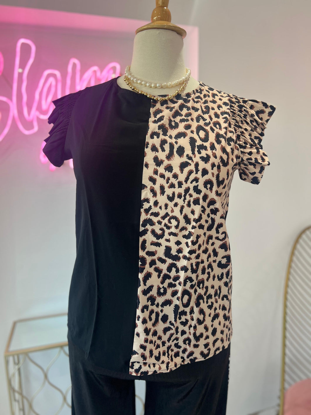 Black and Animal Print Blouse