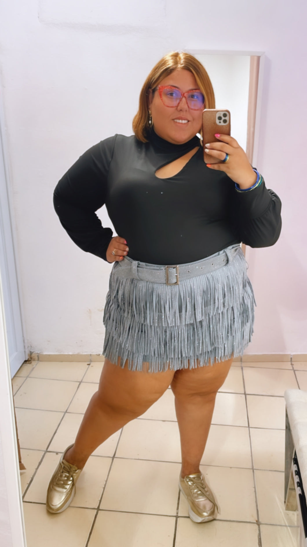 Metallic Fringe Cha-Cha Skort