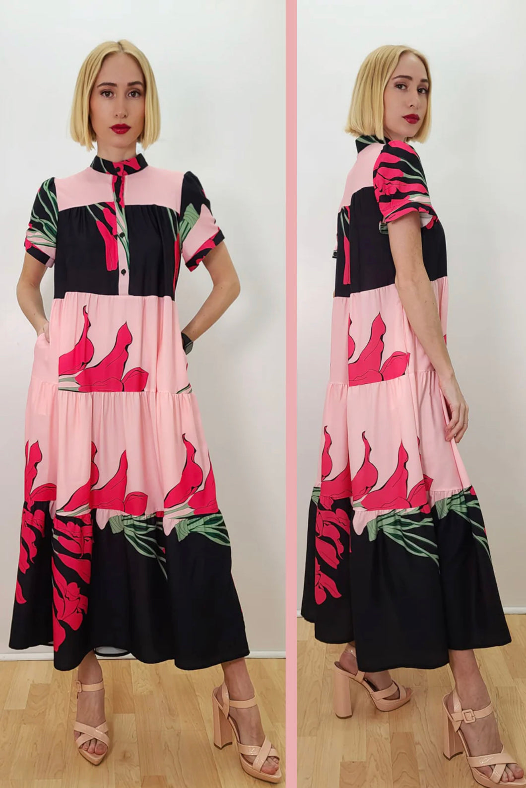 Black and Pink Maxi Dress