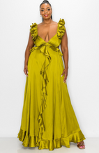 Load image into Gallery viewer, Ruffle Crossed Satin Dress
