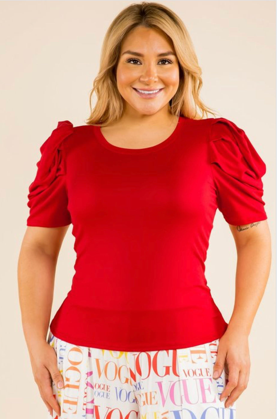 Puff Sleve Red Blouse