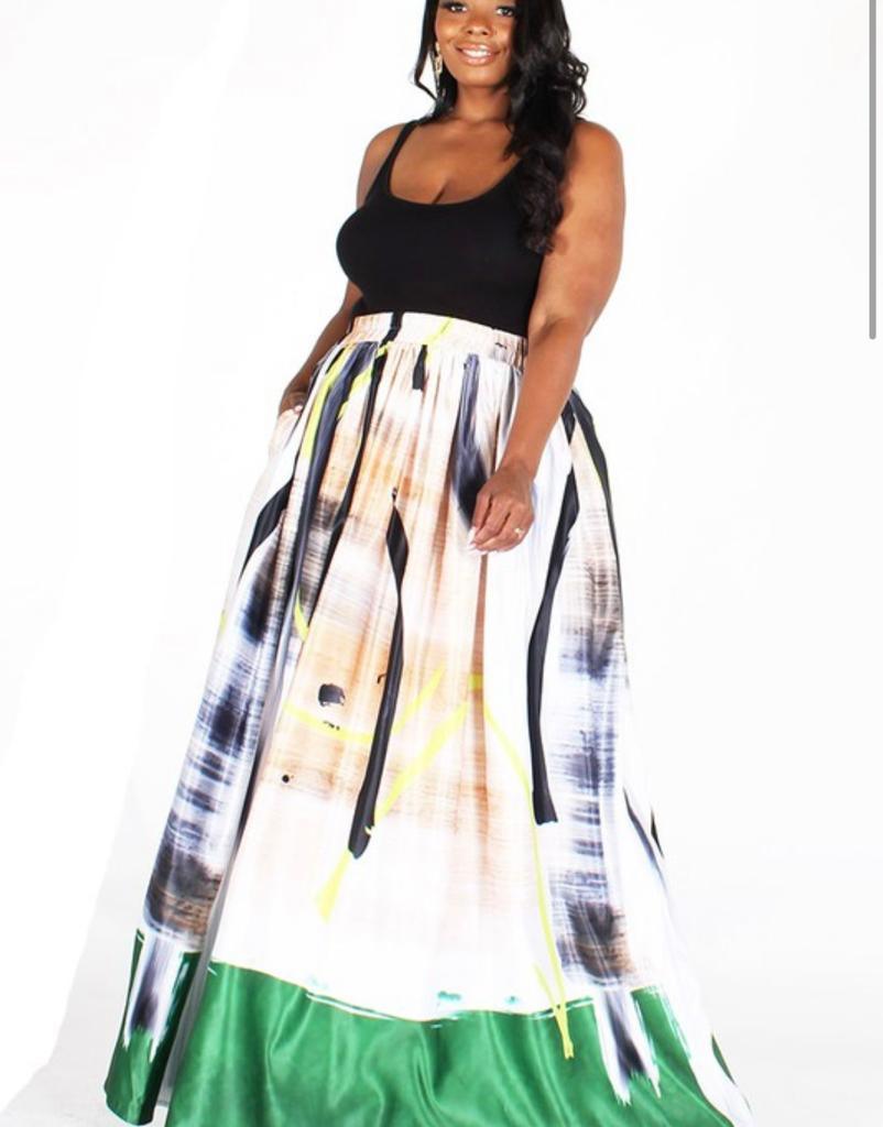 Mix Print Long Skirt